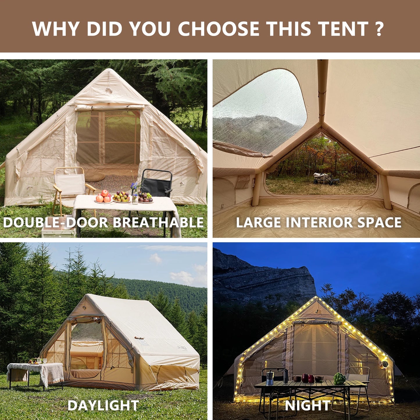 PAKICETUS Inflatable Tent With Skylight, Quick Setup Blow Up Tents With Pump, 4-6 PersonOutdoor Family Luxury Tent