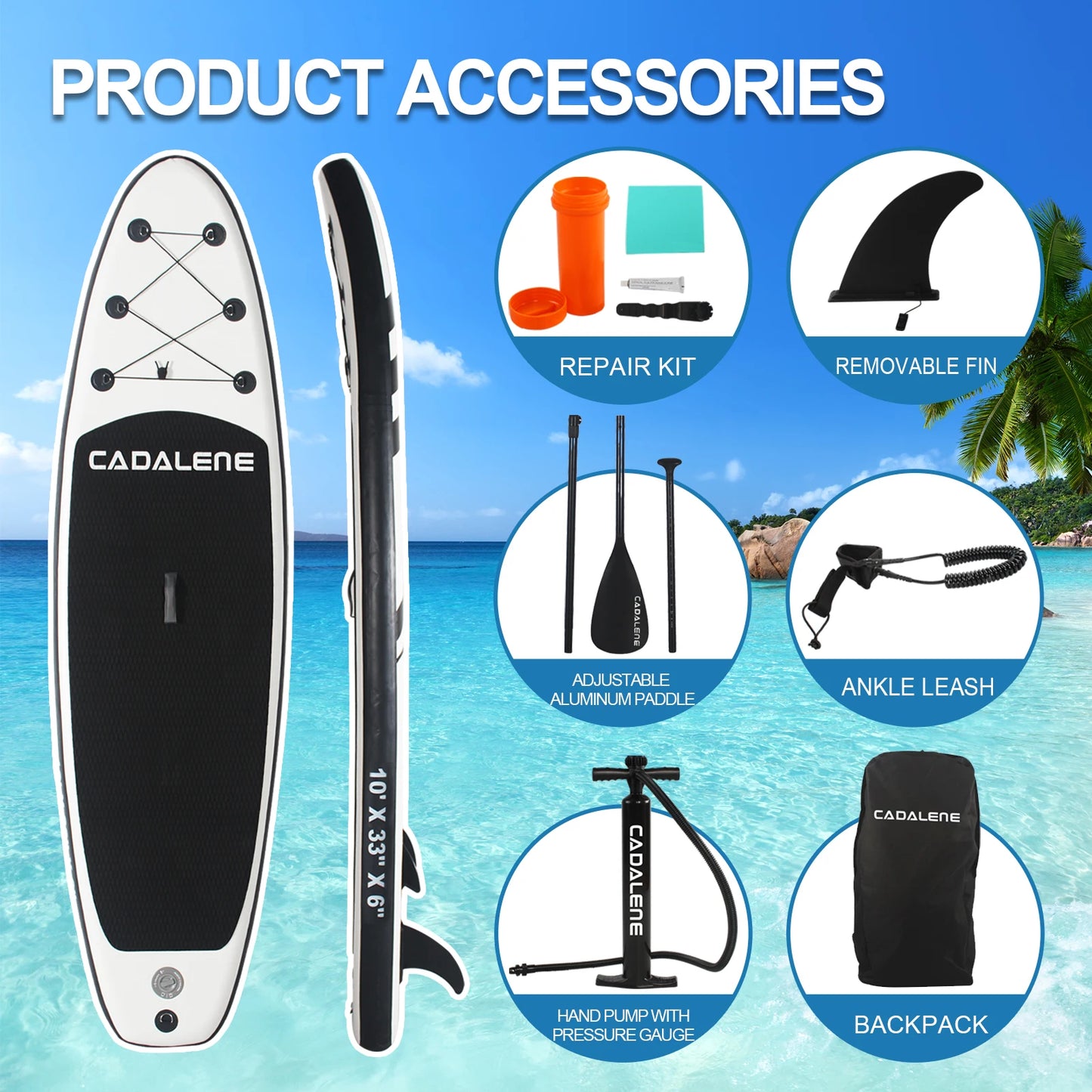 Meet the CADALENE inflatable SUP, your portable gateway to on the water adventures, designed for easy setup, stable rides, and endless summer memories.