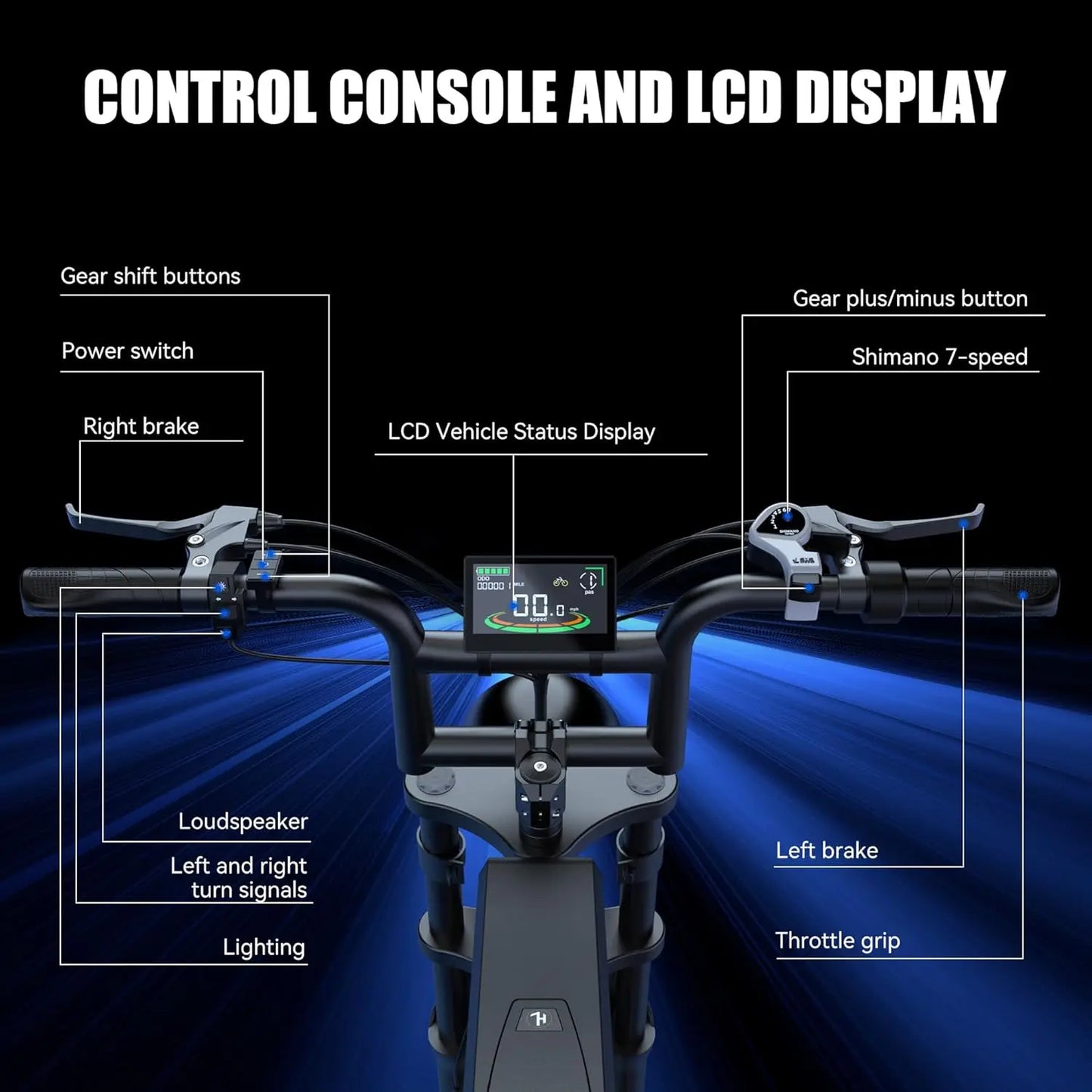 48V 20Ah 1500W Fat Tire Electric Bike 31MPH 80Mi 20x4in 7-Speed UL2849 Off-Road,Customized