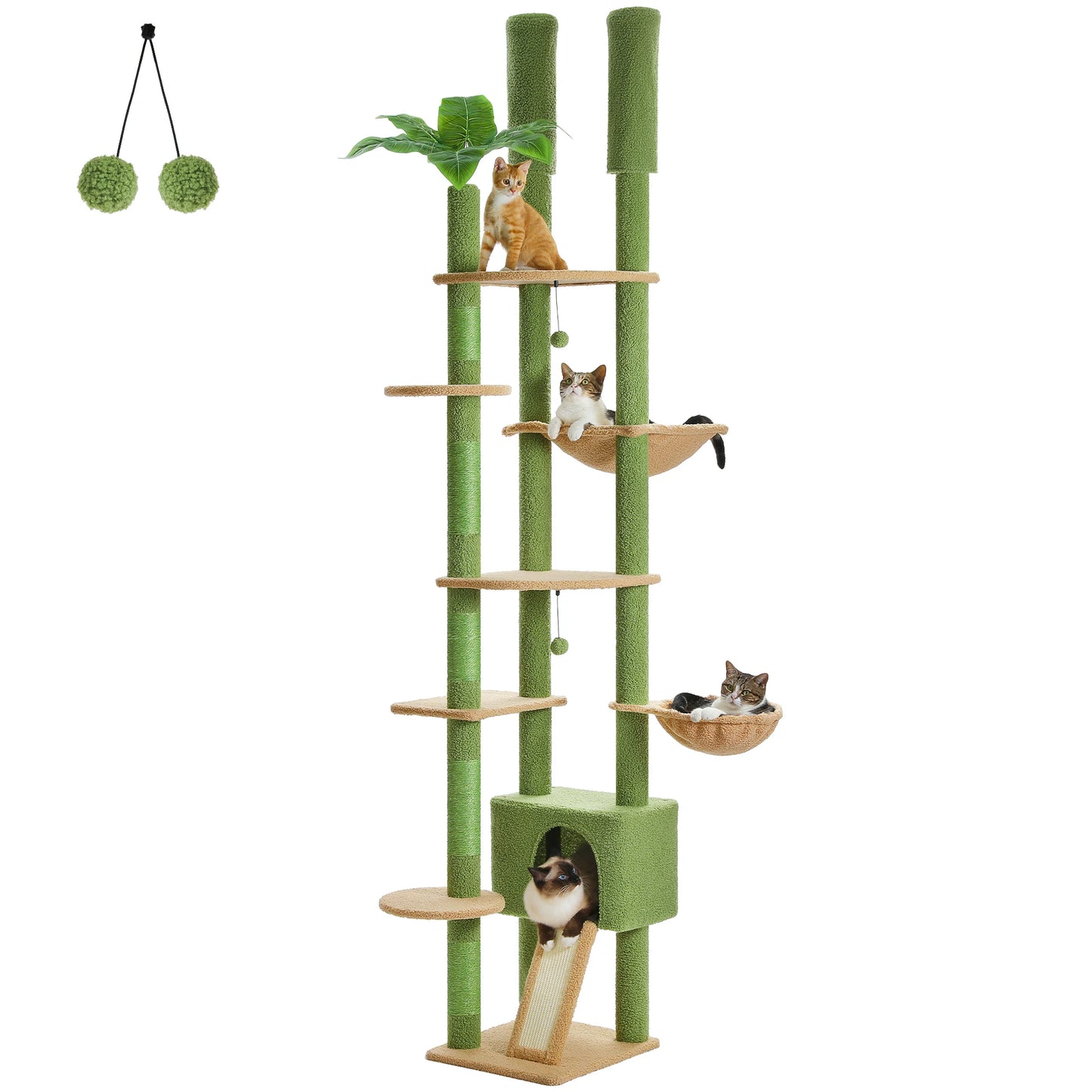 PAWZ Road Height Adjustable Wooden Cat Tree With Large Hammock And Sisal Posts