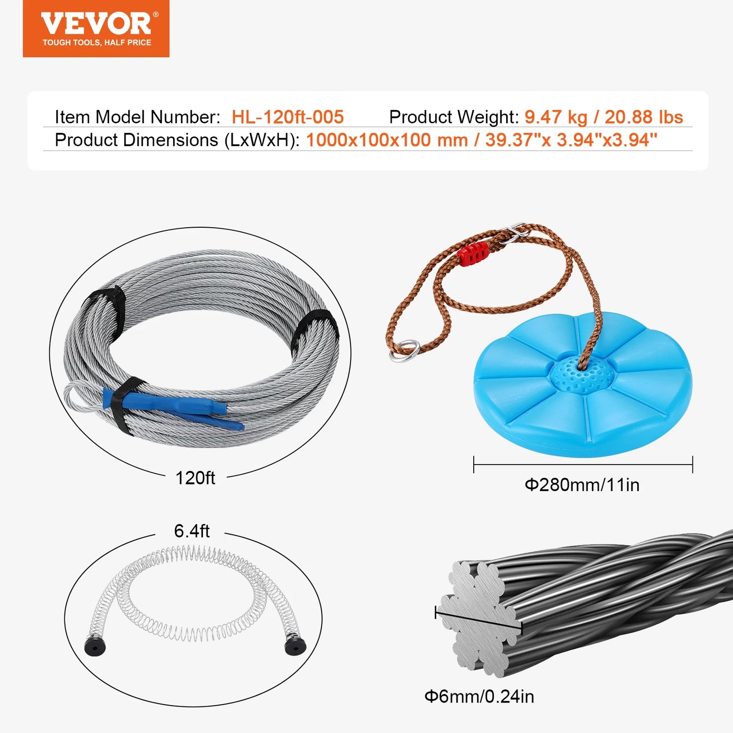 SucceBuy Zipline Kit 60 To 120 Ft Stainless Steel Cable Safety Harness Seat