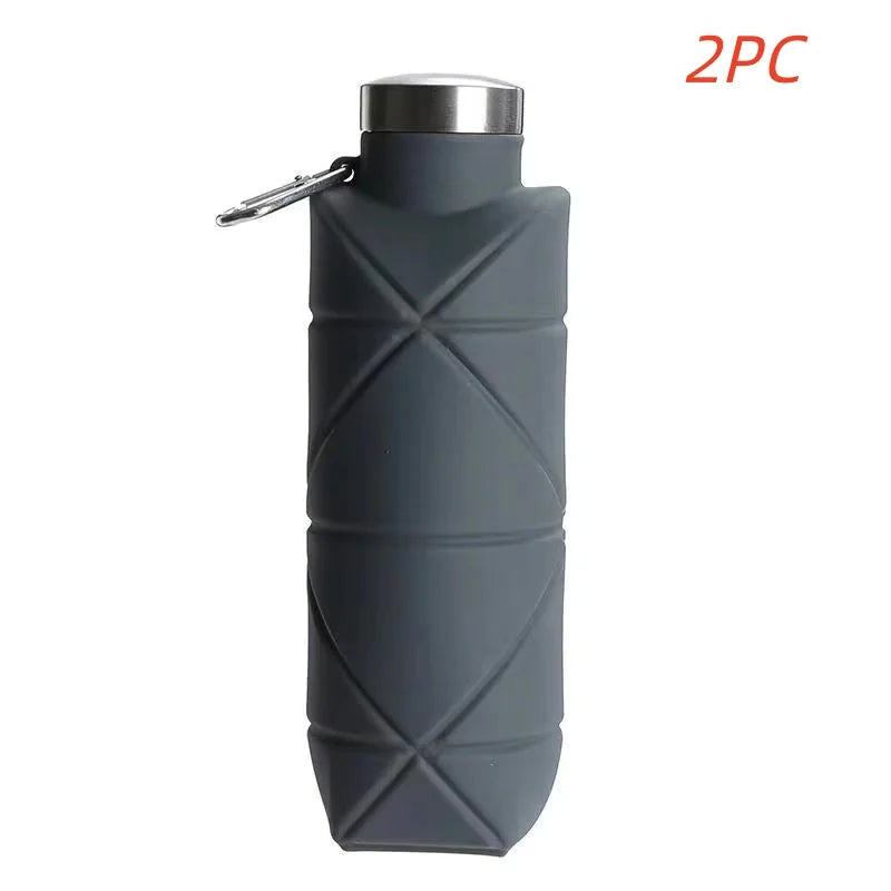 LUSQI 700ml Travel Outdoor Sports Silicone Folding Rhombus Water Bottle Portable Drop-Proof Water Cup Steel Lid Telescopic Cup
