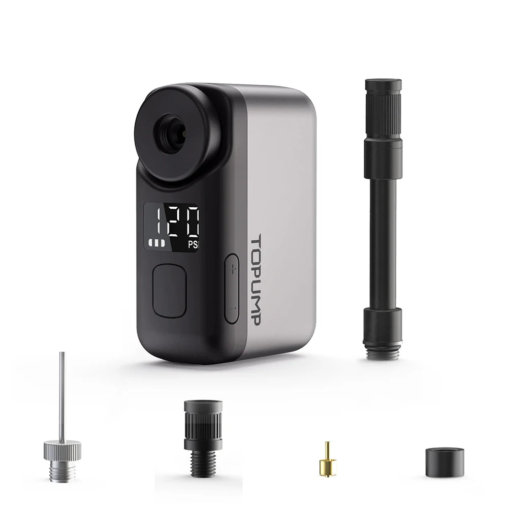 Power up your rides with the Topump TB2 PRO Electric Mini Portable Pump for quick, cordless tire inflation.