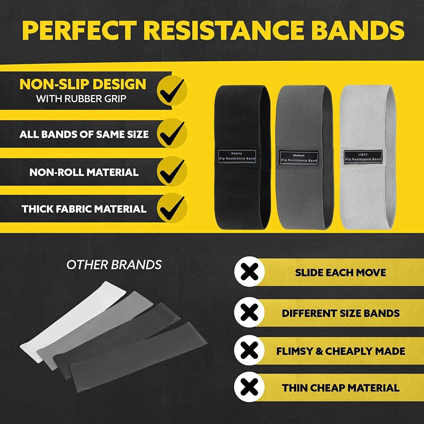 Elevate your lower-body routine with fabric resistance bands that hug your glutes and thighs for powerful, comfortable workouts, compatible with warmups, rehab, progressive strength training, and versatile positioning across routines.