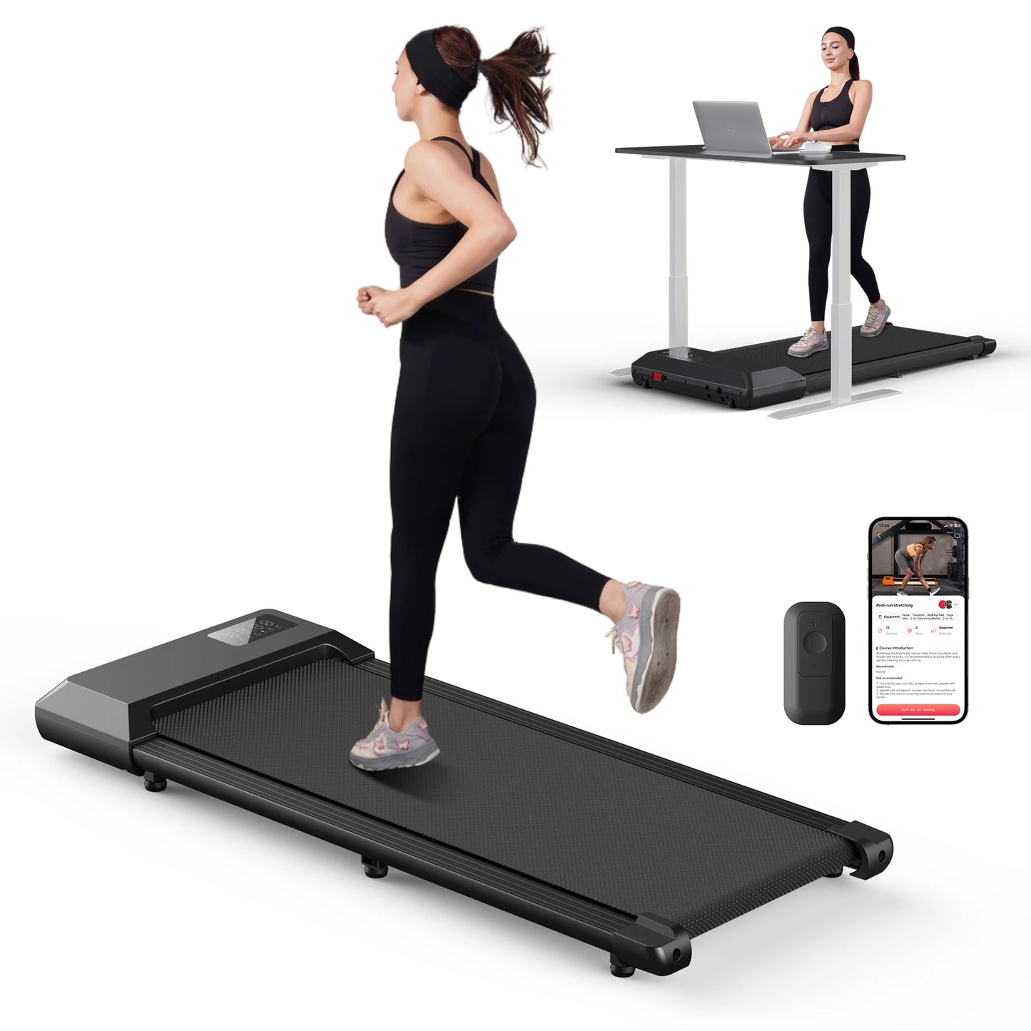 Meet None, your compact home treadmill with a 2.5 HP motor, sturdy 300 lb capacity, and a streamlined console, engineered to power your smooth walking and running workouts while fitting neatly into small spaces, whether you are just starting out or