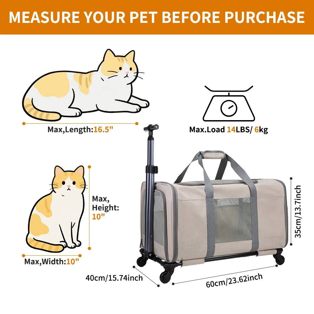 Travel confidently with your two feline companions in a sturdy, wheeled cat trolley built for long, comfortable journeys.