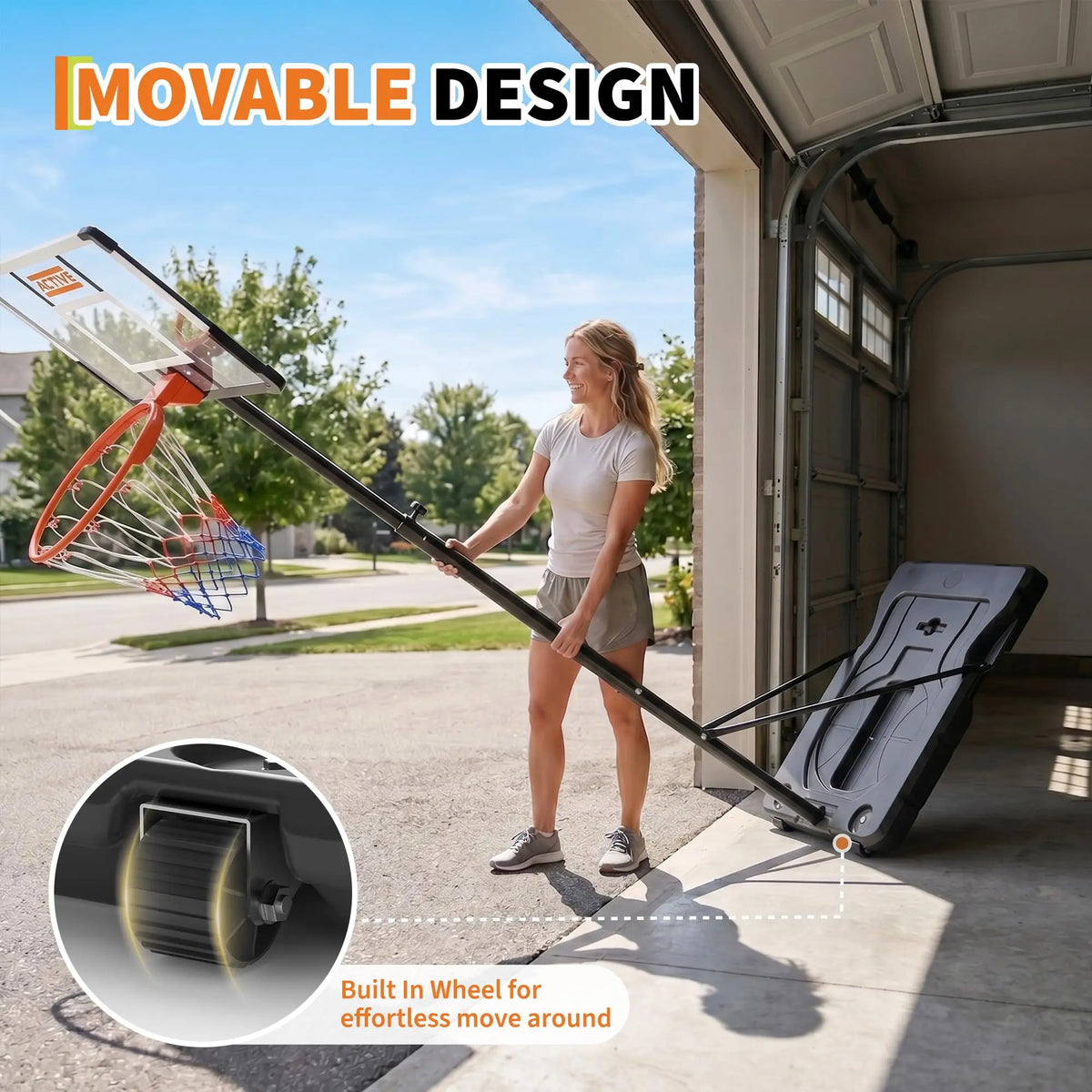 Portable Adjustable Basketball Hoop with Fillable Base and Wheels for Outdoor Play