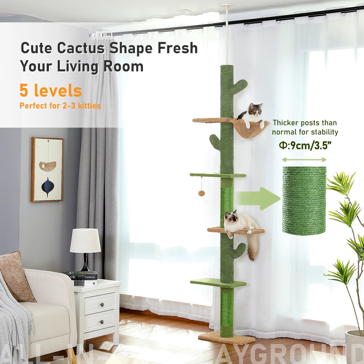 PAWZ Road 5 Tier Floor To Ceiling Cat Tree Cactus Tall Climbing Hammock Ball