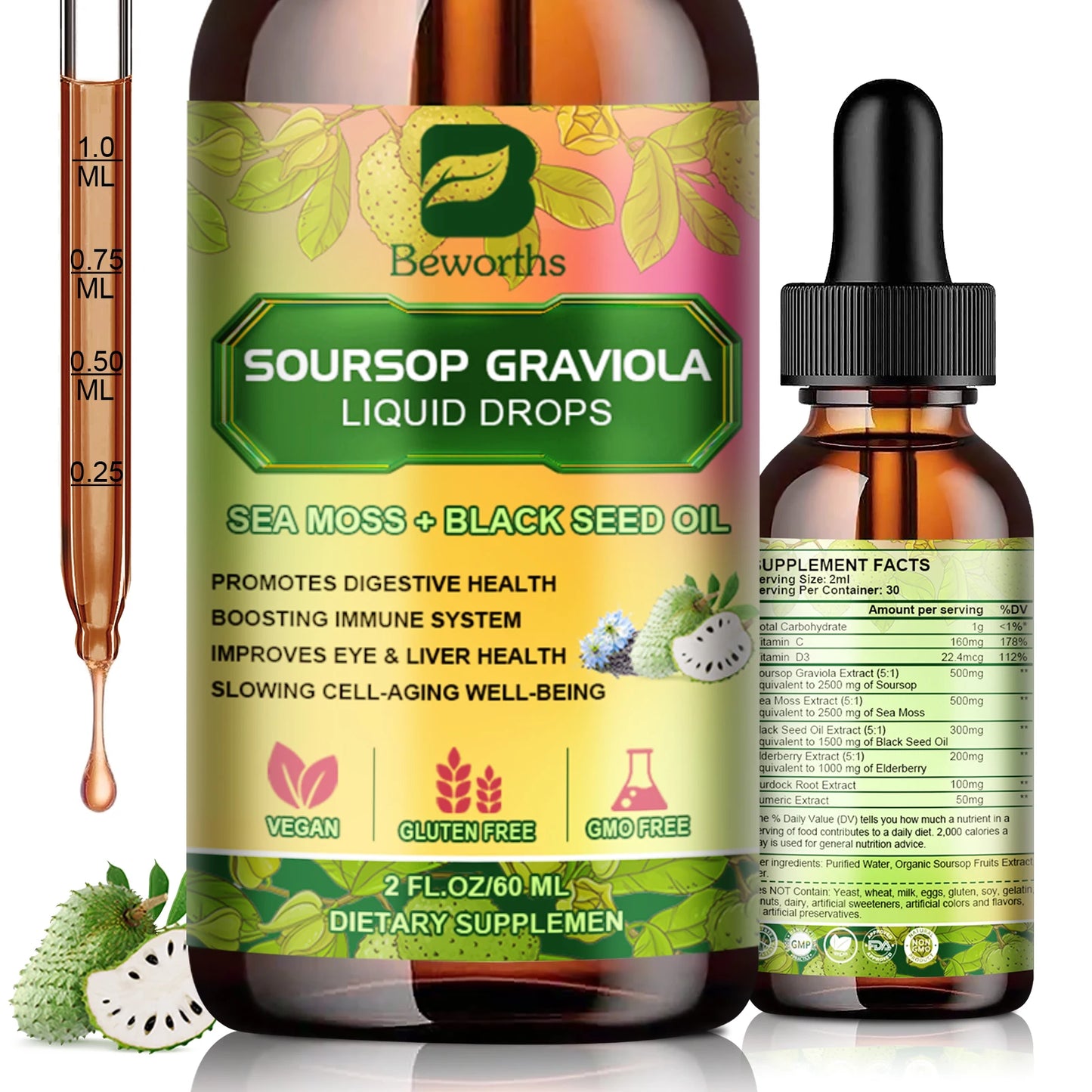 Elevate your everyday wellness with Beworths Soursop Graviola Extract Drops, a clean, convenient addition to your routine.