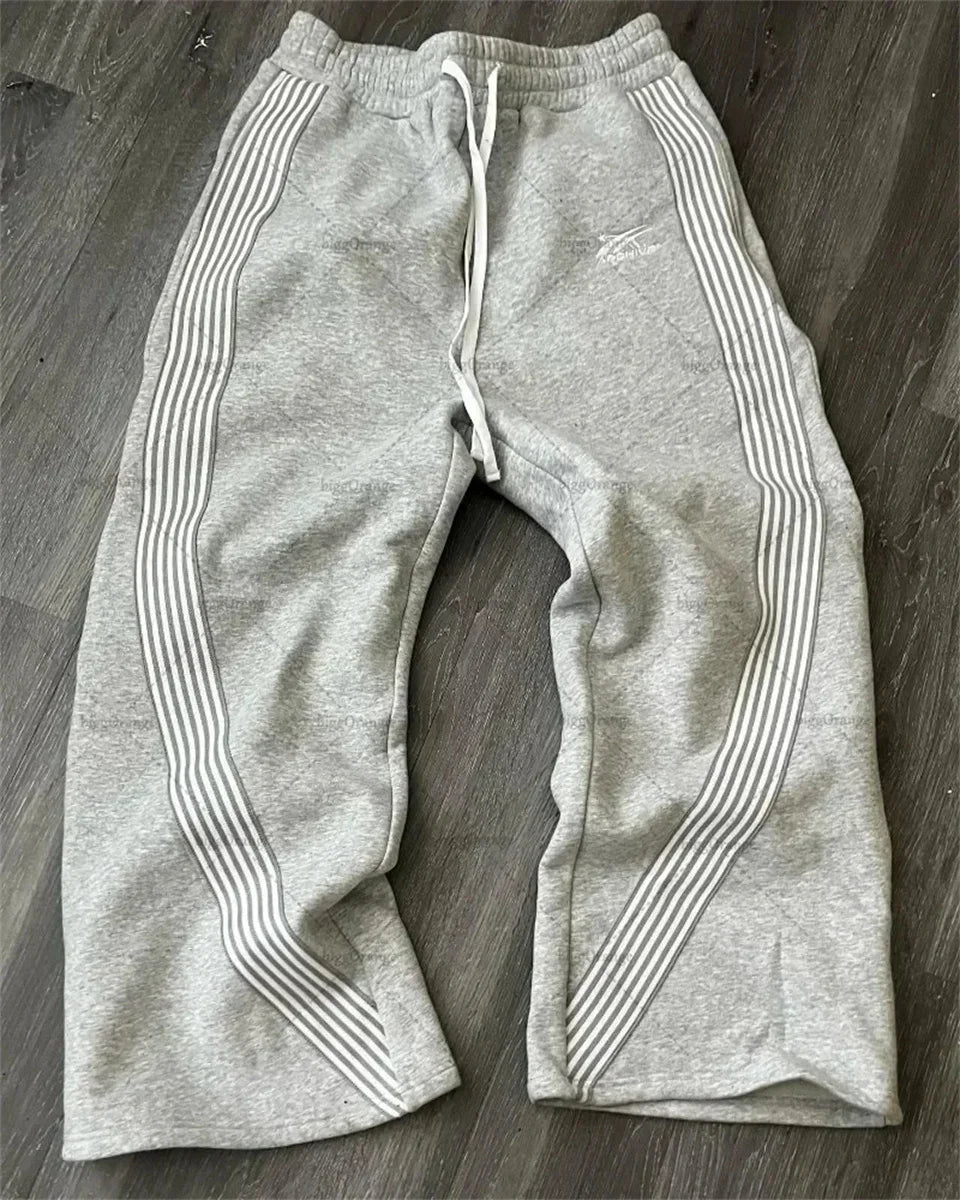 Y2K Embroidered Black Gray Camo Casual Tactical Jogging Sweatpants Drawstring