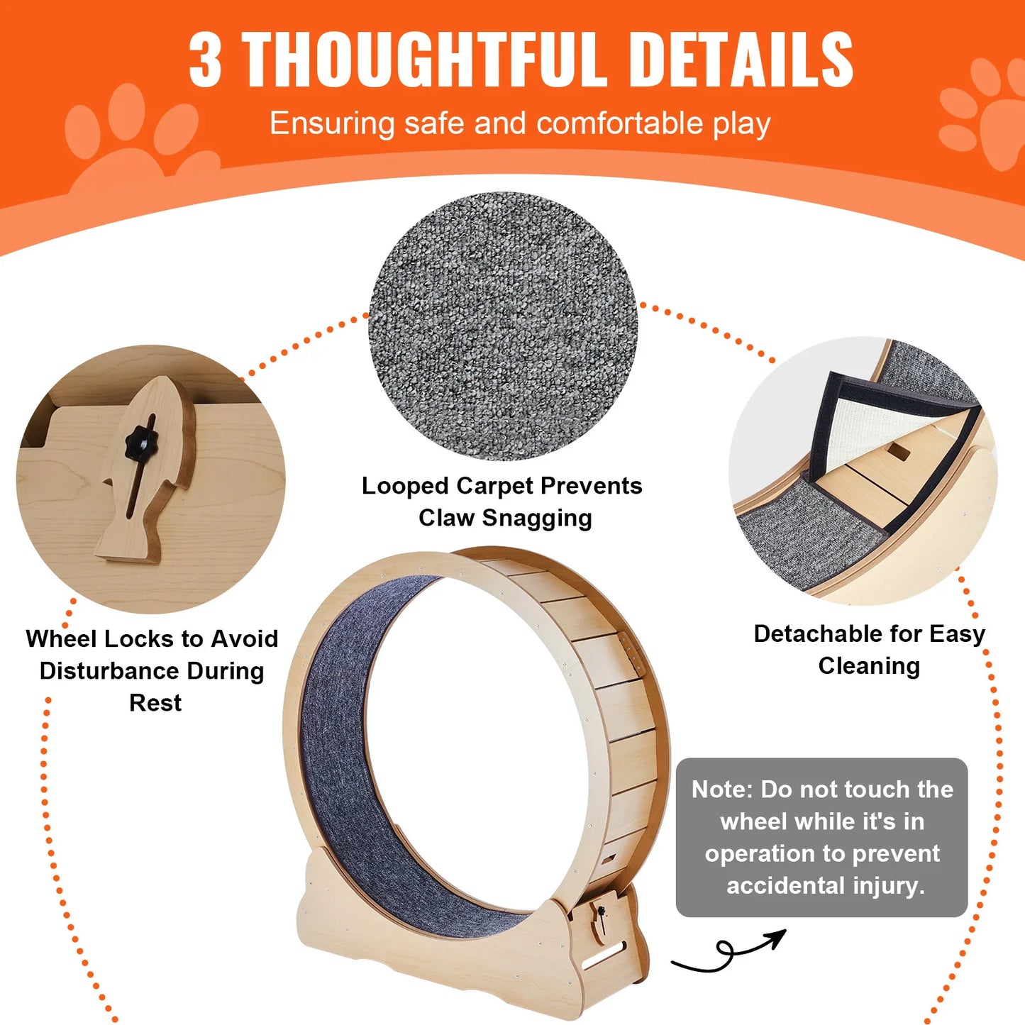 Give your indoor cat a fun, safe cardio workout with this sturdy wooden exercise wheel designed for daily use.