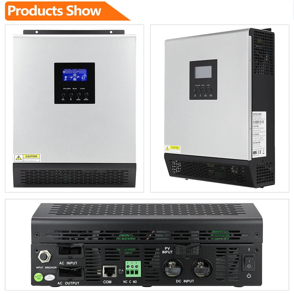 PowMr 3KW Hybrid Solar Inverter 24V to 110V 120V 2400W Pure Sine Wave PWM 50A Solar Charge Controller and AC Charger for Home