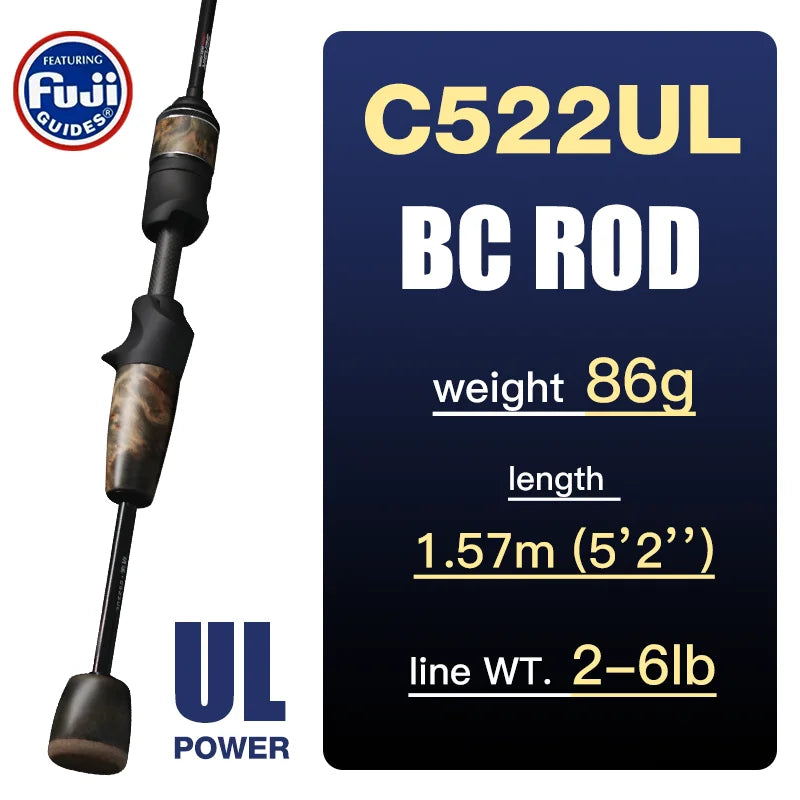 SeaSir Ultralight Spinning Baitcasting Fishing Rod Carbon Wood Handle Fuji 40T