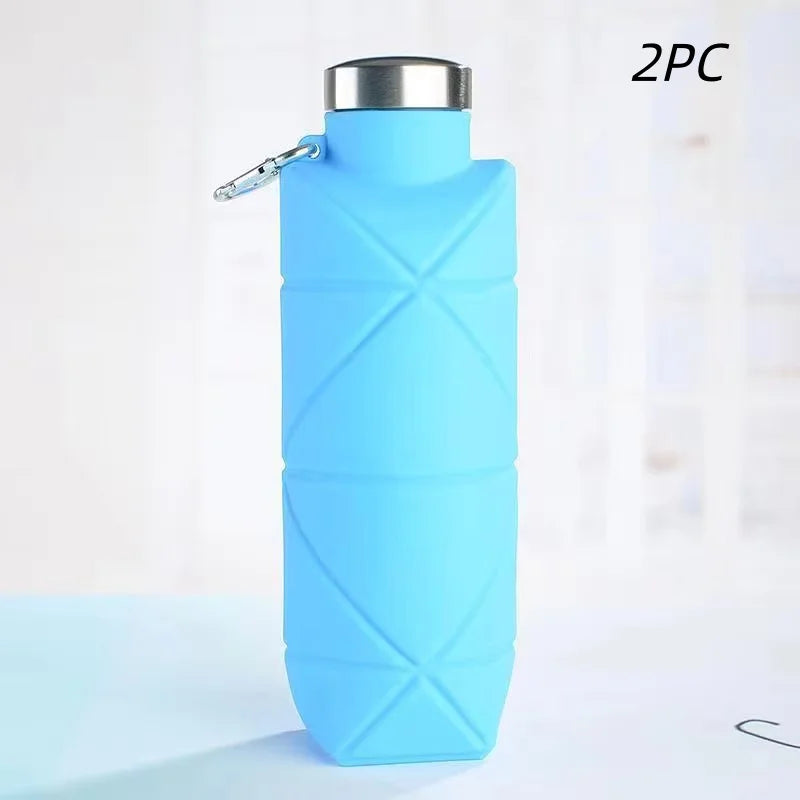 LUSQI 700ml Travel Outdoor Sports Silicone Folding Rhombus Water Bottle Portable Drop-Proof Water Cup Steel Lid Telescopic Cup