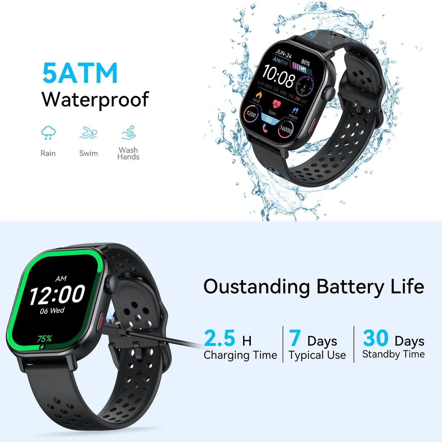 【2026 NEW】Smart Watch Men 2.06" AMOLED Always-On Display GPS Bluetooth Call 5ATM Waterproof 100+ Sports Heart Rate SpO2 Monitor Altimeter Compass 7-10 Day Battery Fitness Tracker for Android iOS