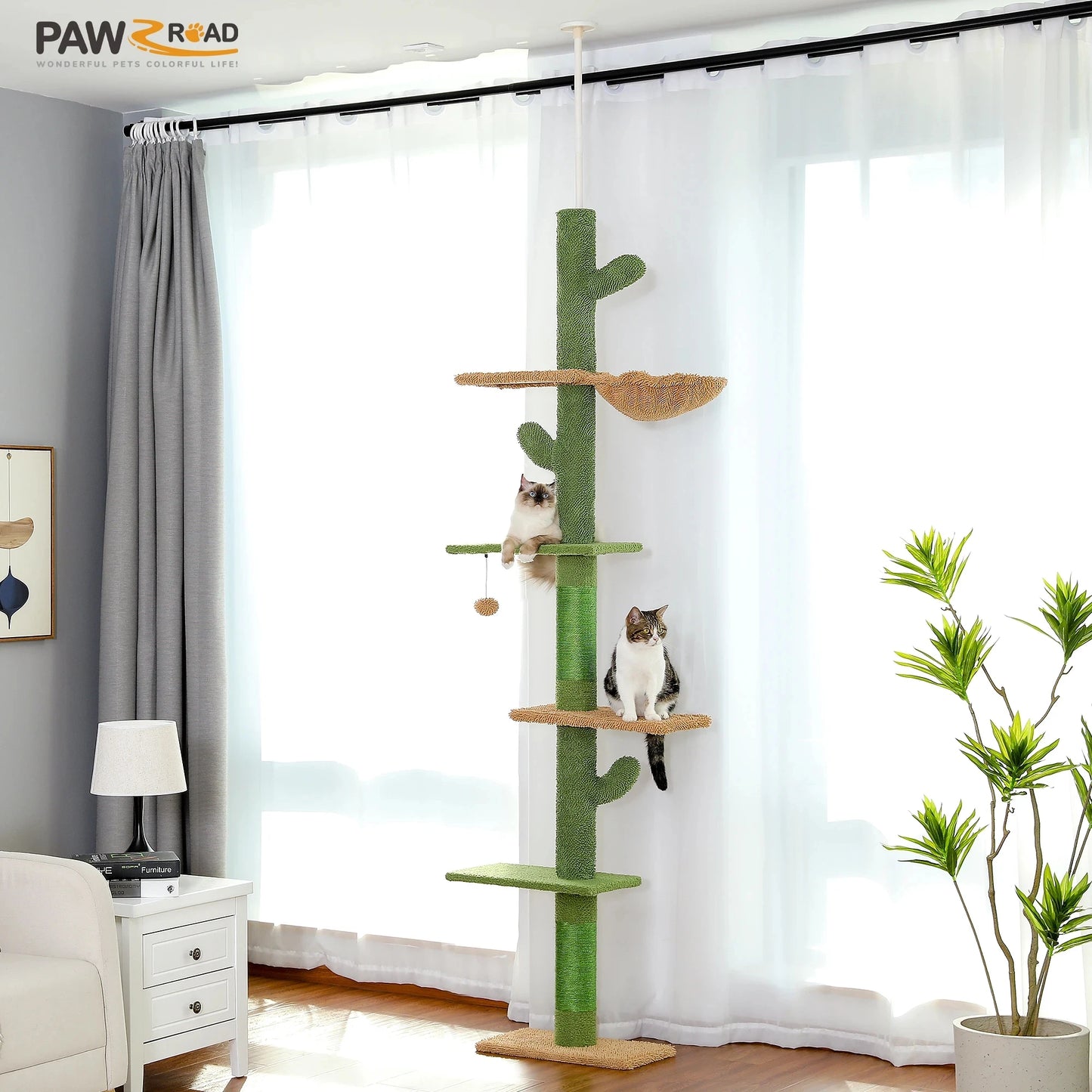PAWZ Road 5 Tier Floor To Ceiling Cat Tree Cactus Tall Climbing Hammock Ball
