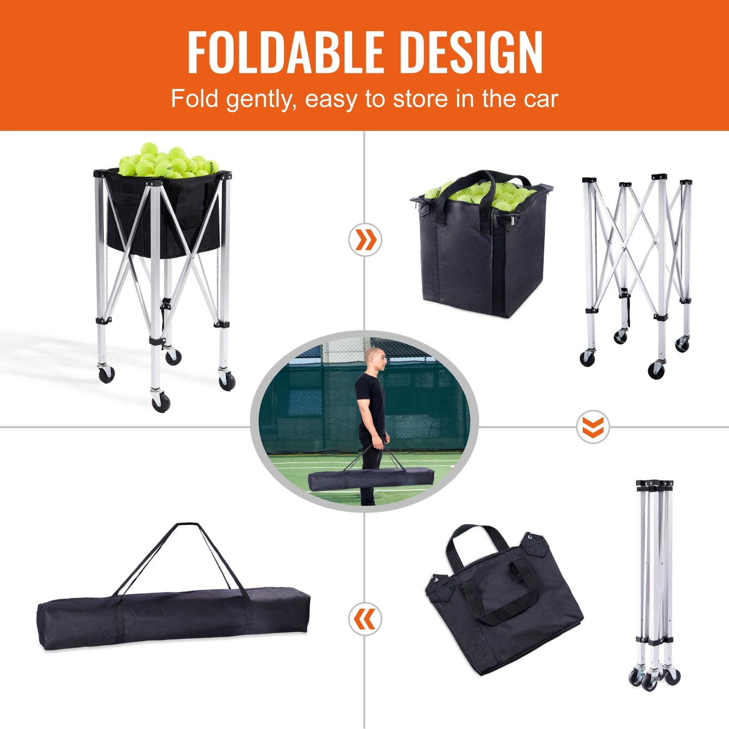 SucceBuy Foldable Tennis Ball Cart With Wheels Holds 150 To 180 Balls