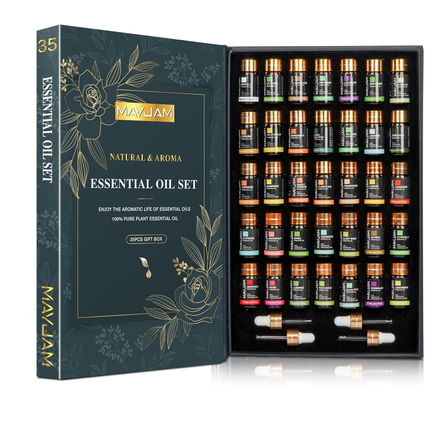 Refresh your space with MAYJAM 35pc essential oil set, designed for humidifiers, diffusers, burners, candles, and soaps, delivering spa-like aromas that lift mood and ambiance.