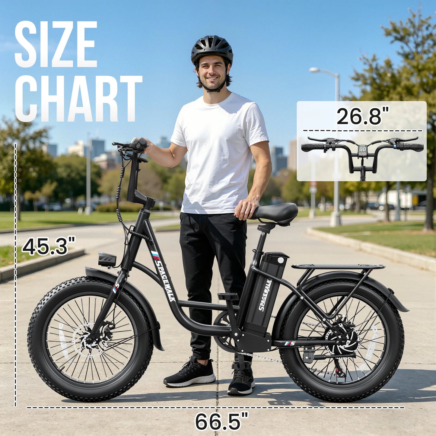 Spacewalk Fat Tire Electric Bike Adults 1500W Peak Motor 28MPH Speed 20x3.0 All Terrain Ebike 48V 13Ah Removable Battery NFC Unlock UL Certified USA Warehouse