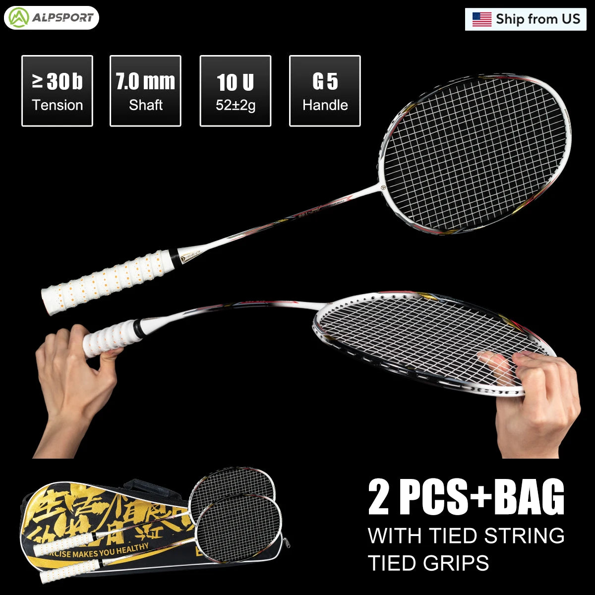 Alpsport 10U Air Elite Pro Badminton Racket Ultra Light For All Skill Levels