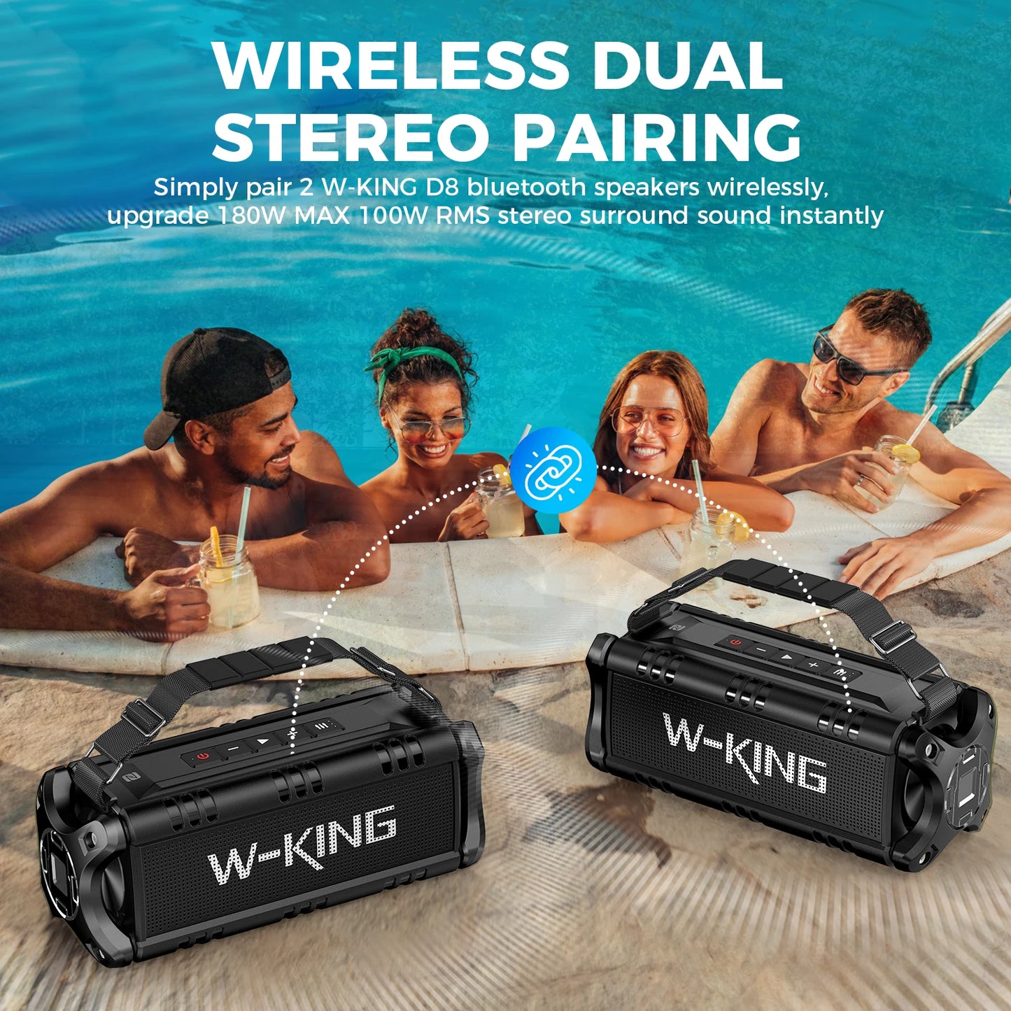 W King Bluetooth Speaker 90W Peak 50W RMS IPX6 Waterproof Outdoor Portable