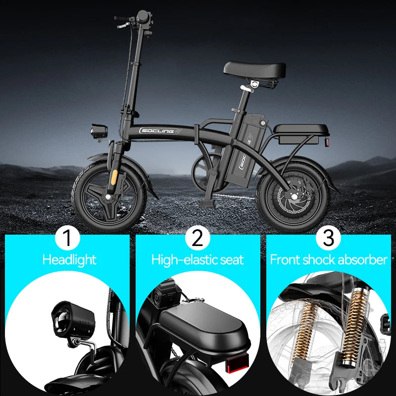 500W Electric Bicycles Ebike E-Bike For Adults, 3-Riding Modes, 14' Foldable Ebike, With Charger And Battery, MAX Speed 19.9 MPH, Rear Disc Brakes, With A Basket And Lock, Durable And Lightweight Frame, All-Terrain Foldable E