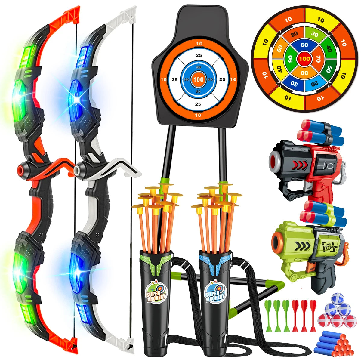 Light up your playtime with the VATOS 2X Bow Arrow Toy Set, a safe, action-packed archery game for creative indoor and outdoor fun.