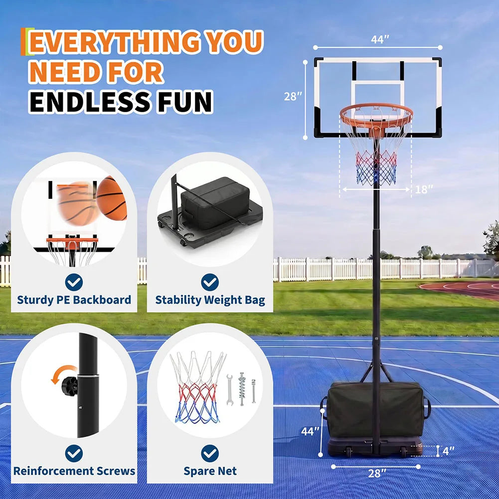 Portable Adjustable Basketball Hoop with Fillable Base and Wheels for Outdoor Play