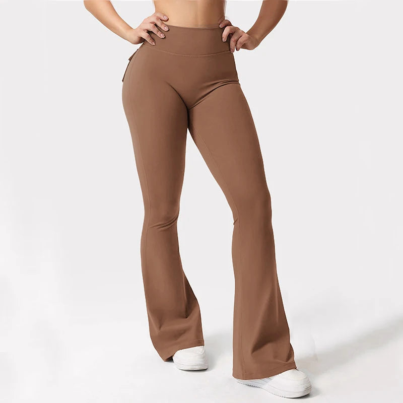 Women's High Waist Yoga Flare Trousers With Pockets Wide Leg