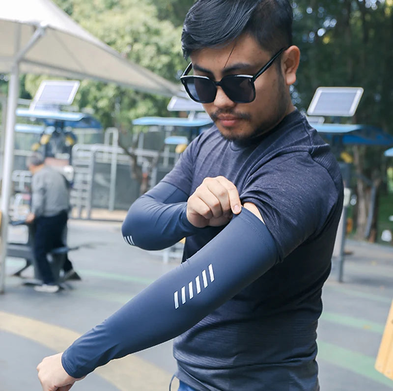 UPF 50+ Summer Thin Sun-protective Sleeve Men Anti-UV Arm Sleeves for Driving Cycling Male Arm UV Protection Ice Silk Sleeve