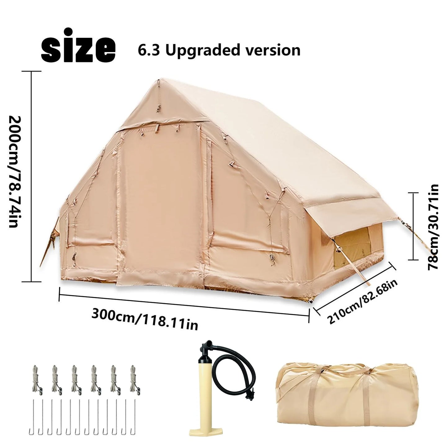 PAKICETUS Inflatable Tent With Skylight, Quick Setup Blow Up Tents With Pump, 4-6 PersonOutdoor Family Luxury Tent