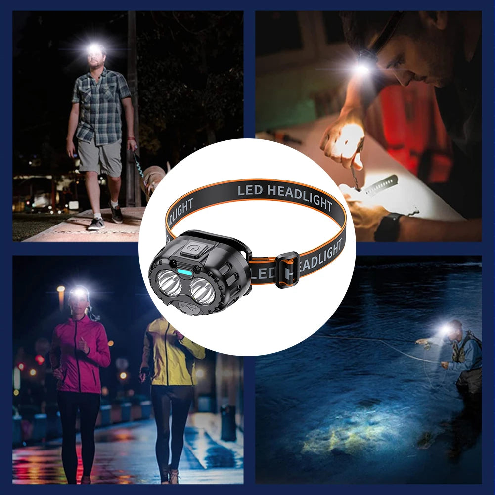 Powerful LED Headlamp Motion Sensor Emergency Head Flashlight 250LM High Brightness Headlight for Outdoor Fishing Camping Hiking