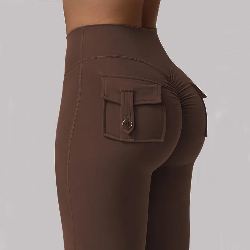 Women's High Waist Yoga Flare Trousers With Pockets Wide Leg