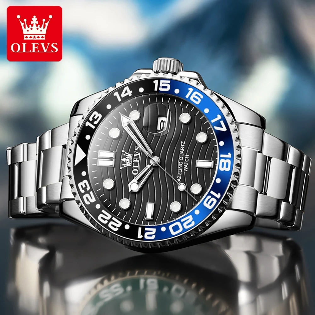 OLEVS 3610 Men Watch Stainless Steel Waterproof Rotating Dial Date Quartz