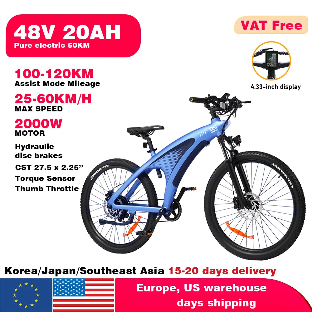 HX Q5 Ebikes 2000W Adults Electric Bike Bicycle 2000W 48V 20AH 27.5 Inch Off-Road Tire Electric E Bikes Mountain Ebike