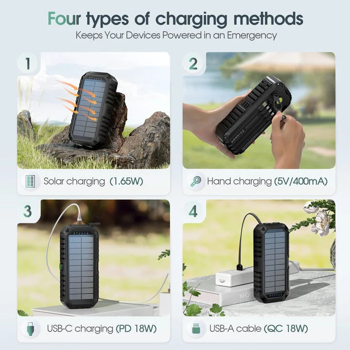 Power out or off the grid? This 40000mAh solar power bank keeps you charged on the go, with dependable power you can count on.