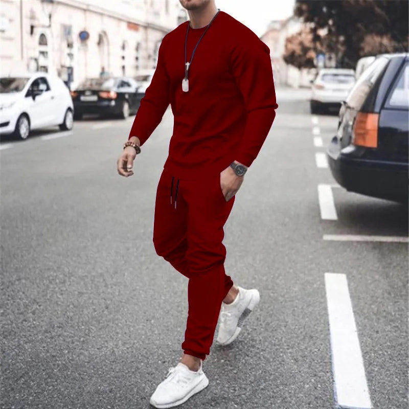 NONECN Men Running Tracksuit Set Sweatshirt Sweatpants Winter Warm