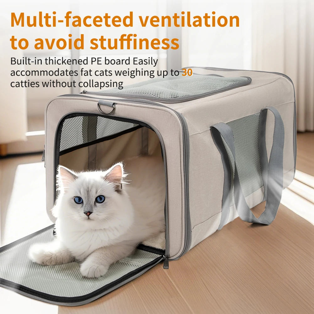 Travel confidently with your two feline companions in a sturdy, wheeled cat trolley built for long, comfortable journeys.