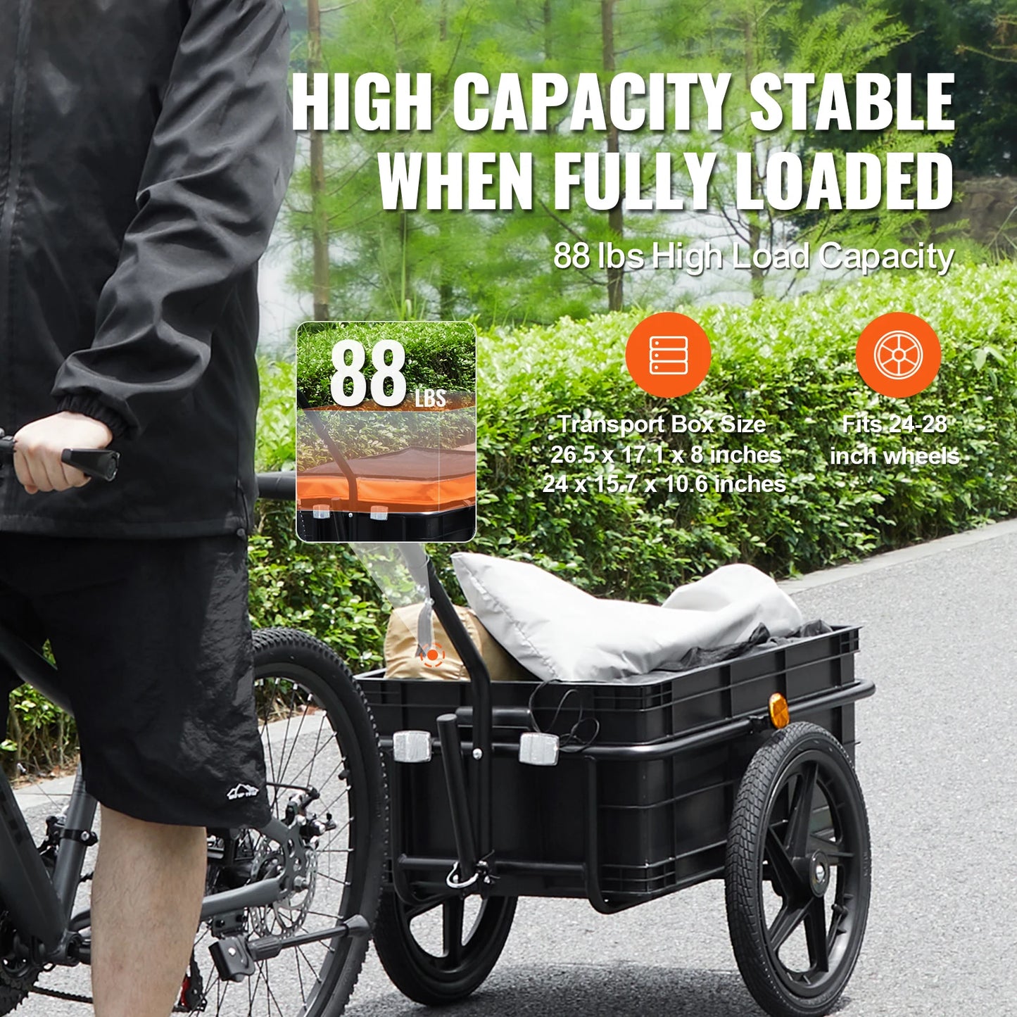 With SucceBuy, you transform your bike into a capable cargo hauler with this 88Lbs trailer.
