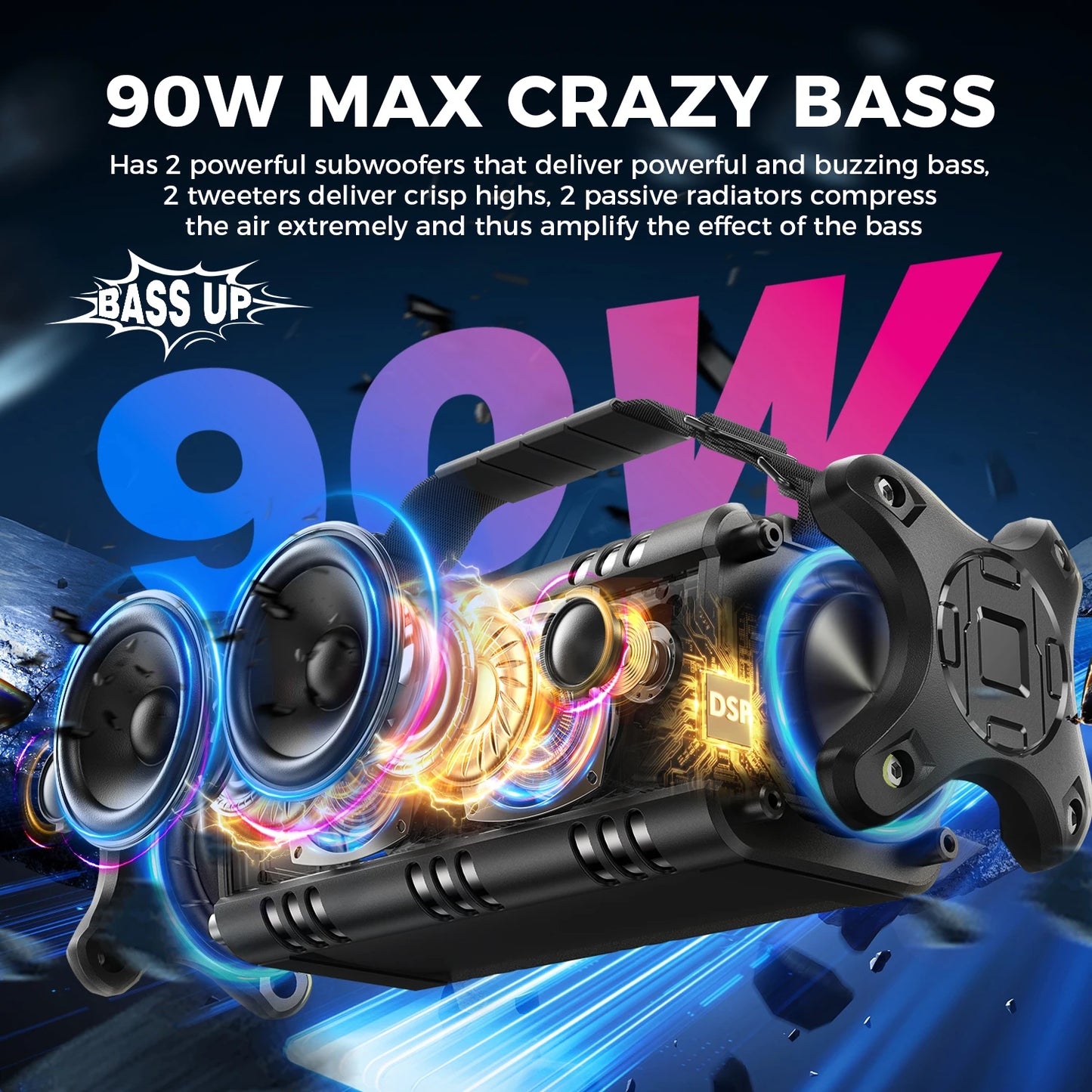W King Bluetooth Speaker 90W Peak 50W RMS IPX6 Waterproof Outdoor Portable