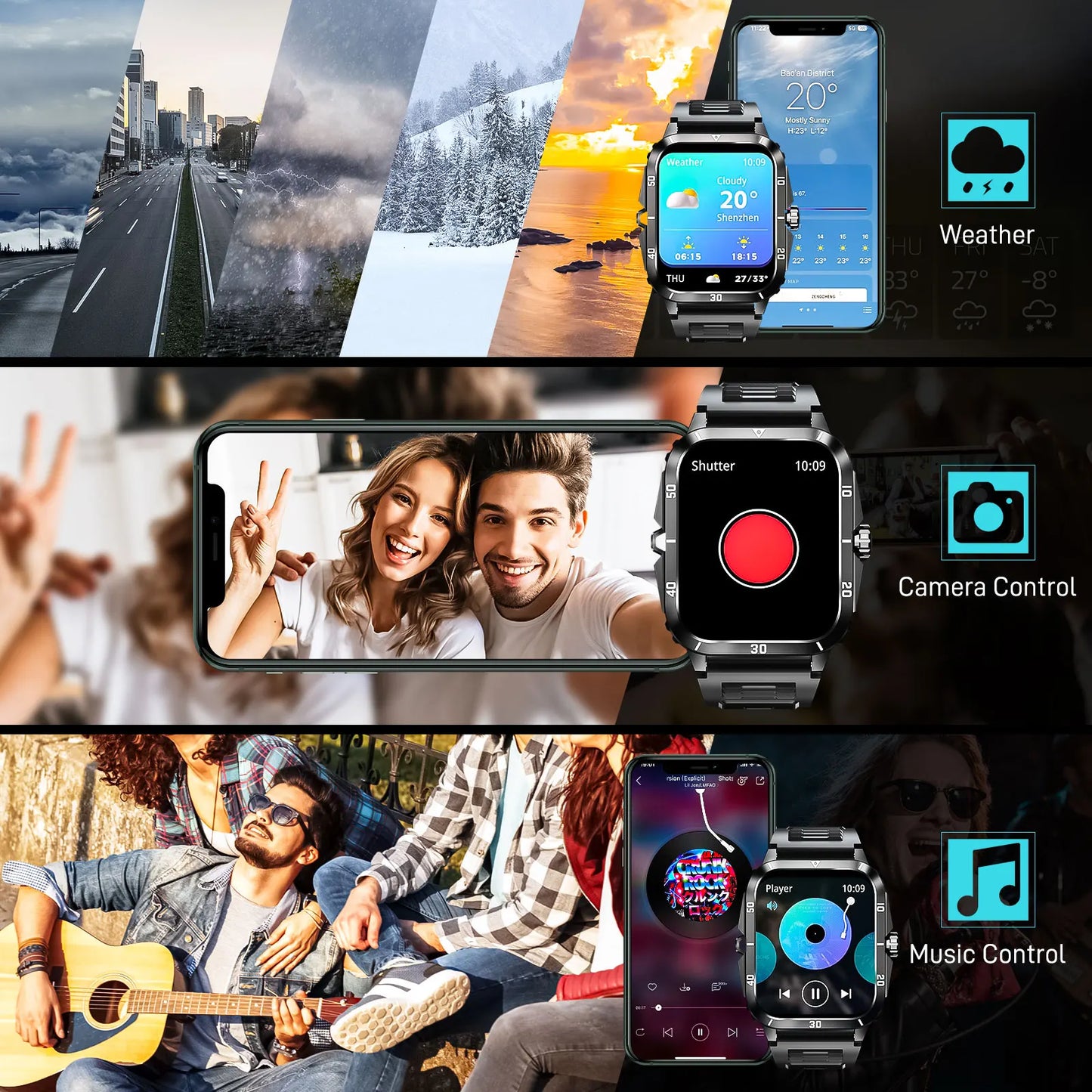 EIGIIS KT71 Smartwatch 3ATM Waterproof 1.96 Inch IPS Screen Heart Rate Bluetooth