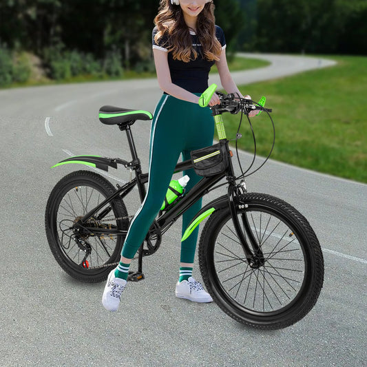 20 Inch 7 Speed Kids Mountain Bike with Storage Bag and Compass Bell