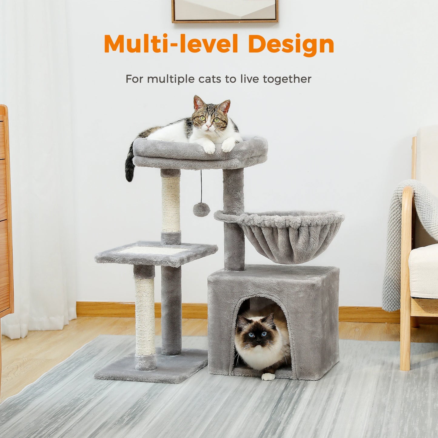 PEQULTICN Small Cat Tree With Three Levels Sisal Scratching Post
