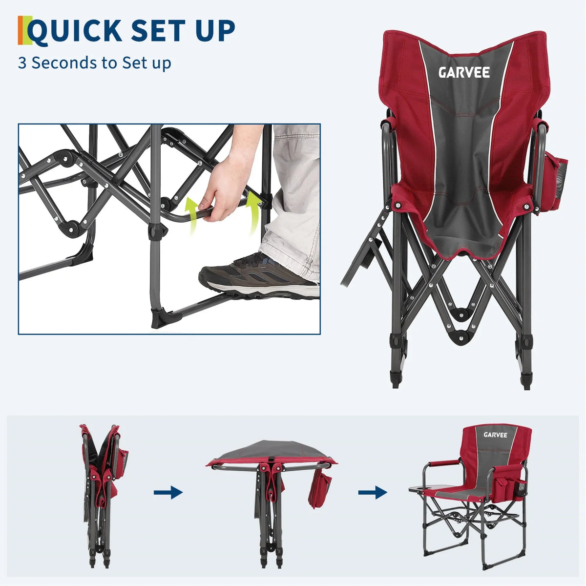 HiMISS 400 Lb Oversized Folding Directors Chair With Side Table
