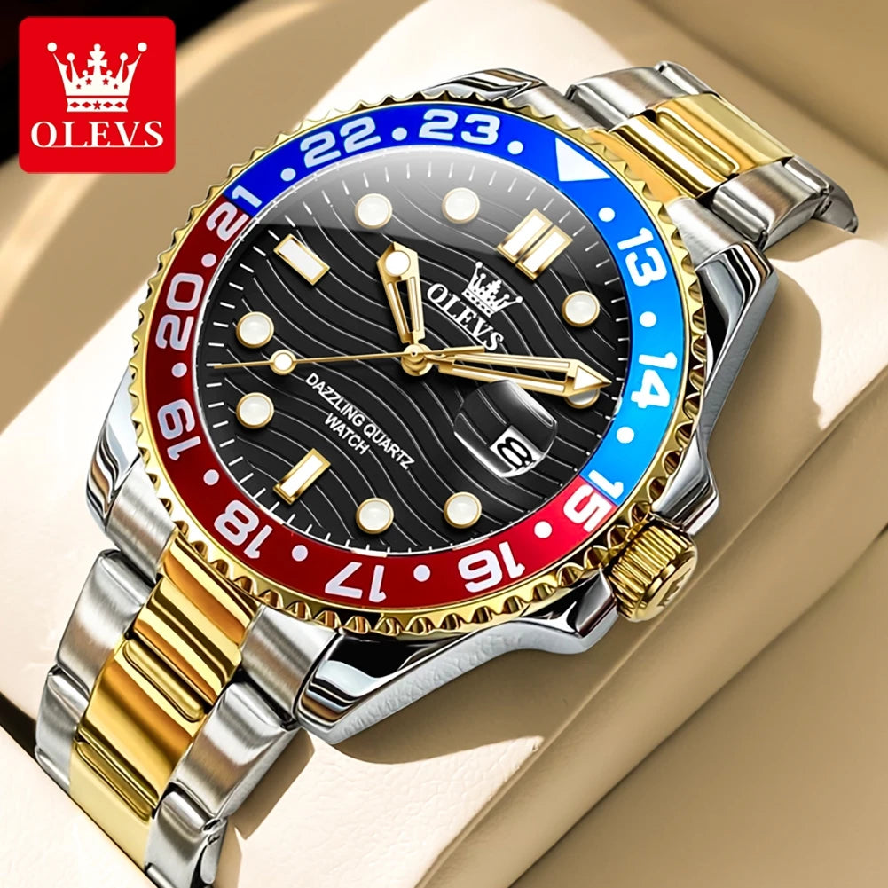 OLEVS 3610 Men Watch Stainless Steel Waterproof Rotating Dial Date Quartz