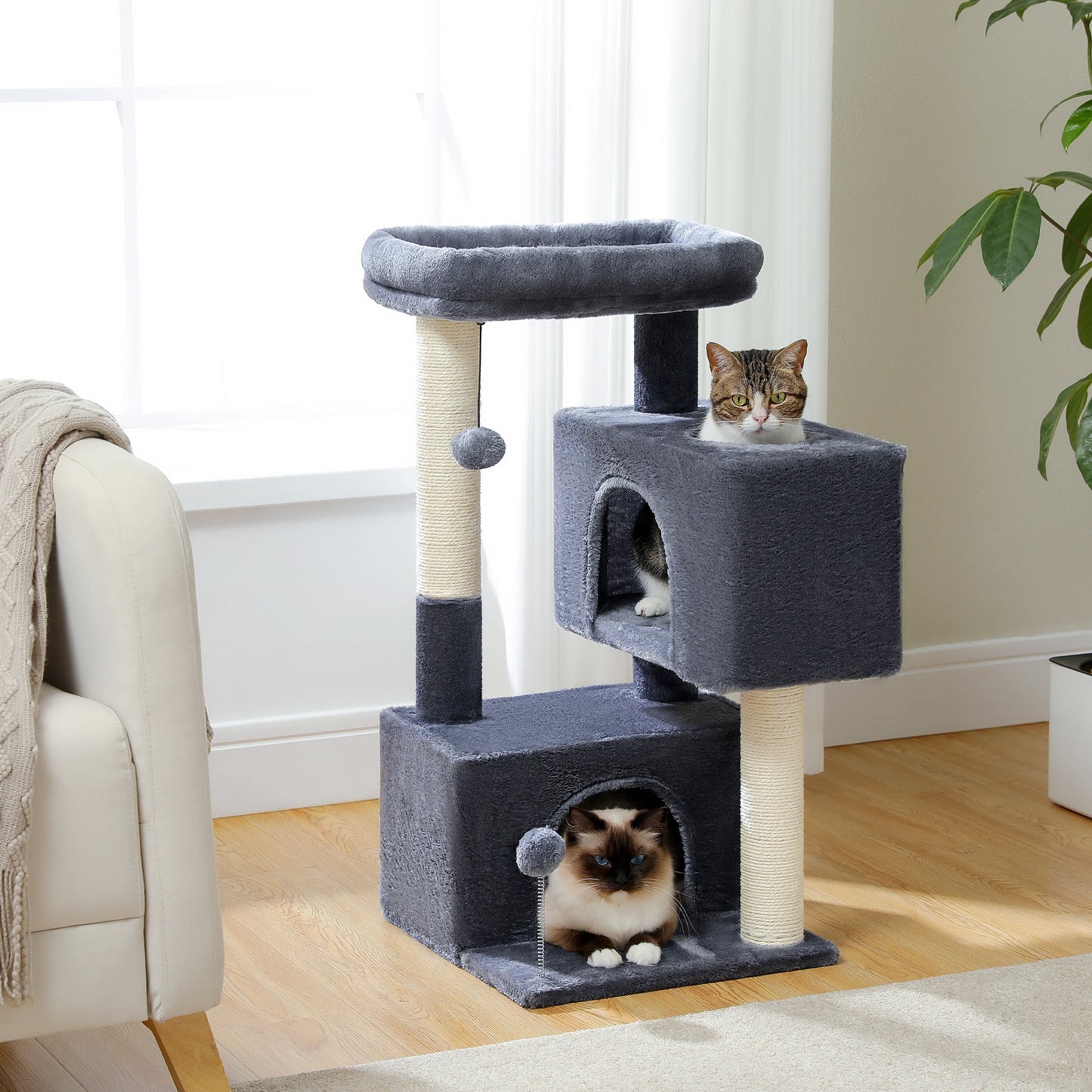 PEQULTICN Small Cat Tree With Three Levels Sisal Scratching Post