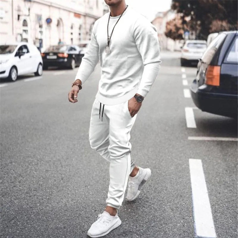 NONECN Men Running Tracksuit Set Sweatshirt Sweatpants Winter Warm