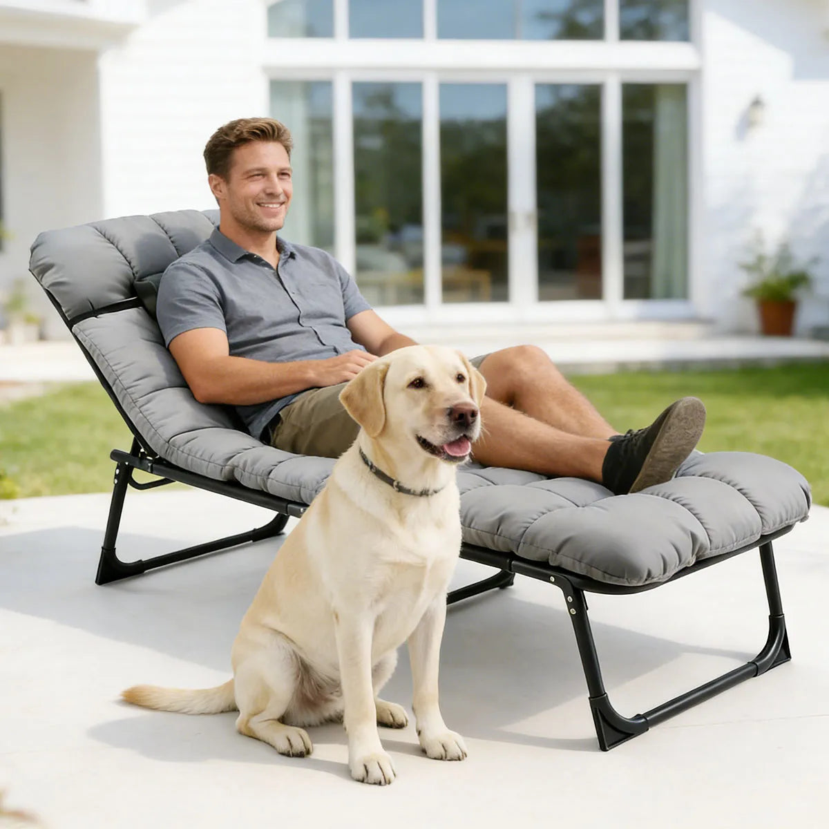 Folding Adjustable Camping Lounge Chair with Cushion for Beach and Pool