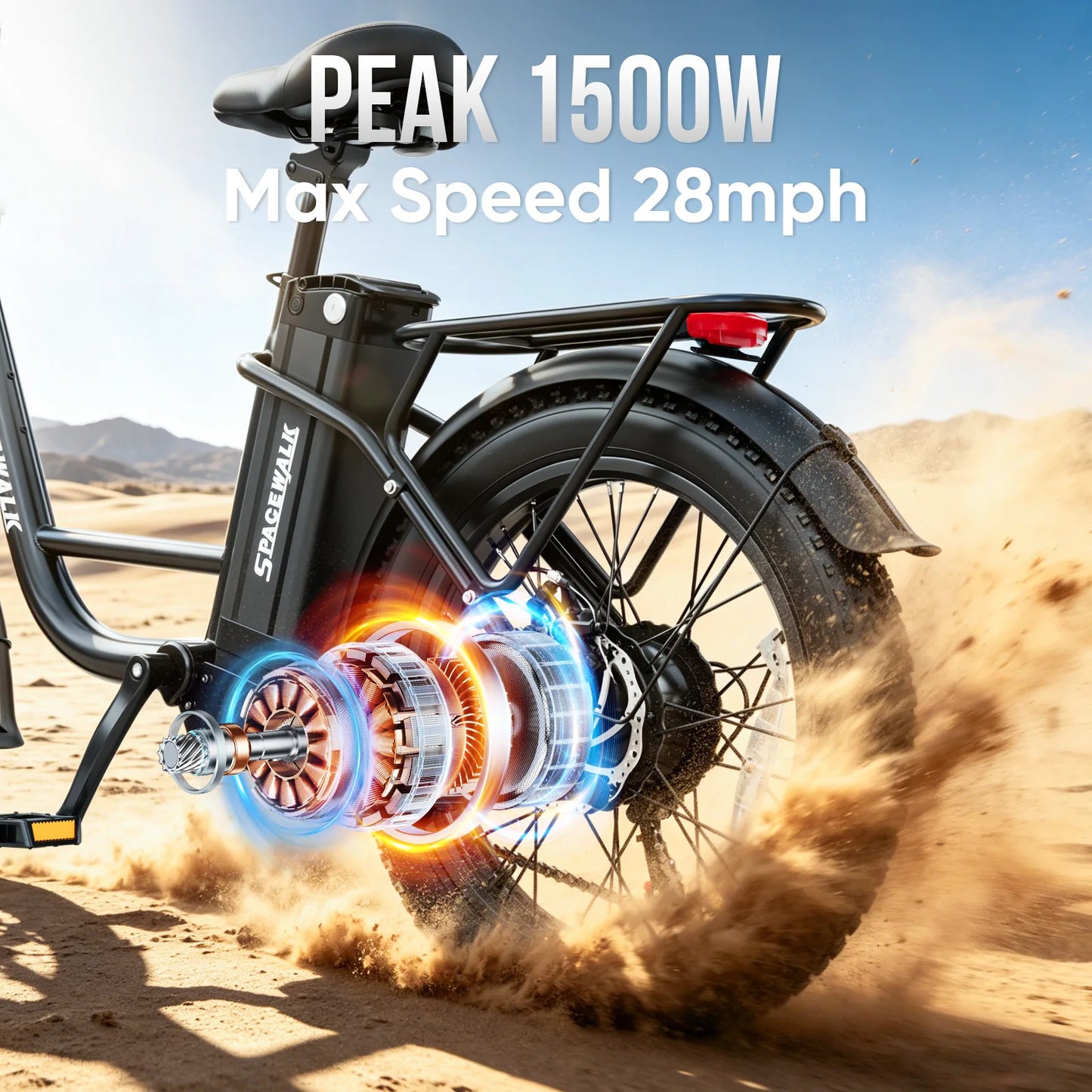 Spacewalk Fat Tire Electric Bike Adults 1500W Peak Motor 28MPH Speed 20x3.0 All Terrain Ebike 48V 13Ah Removable Battery NFC Unlock UL Certified USA Warehouse