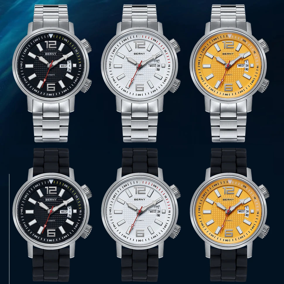 You’ll experience performance and timeless style with the BERNY 20ATM Diver Automatic Mechanical Watch, built to perform wherever you go.